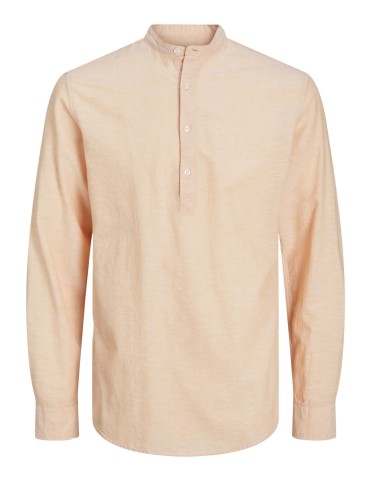 JJLINEN BLEND BAND HALF PLACKET SHIRT L/S