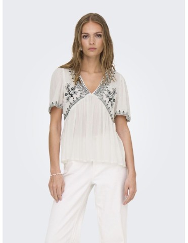 JDYHARPER S/S V-NECK EMBROIDERY TOP