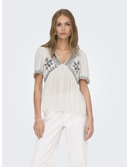 JDYHARPER S/S V-NECK EMBROIDERY TOP