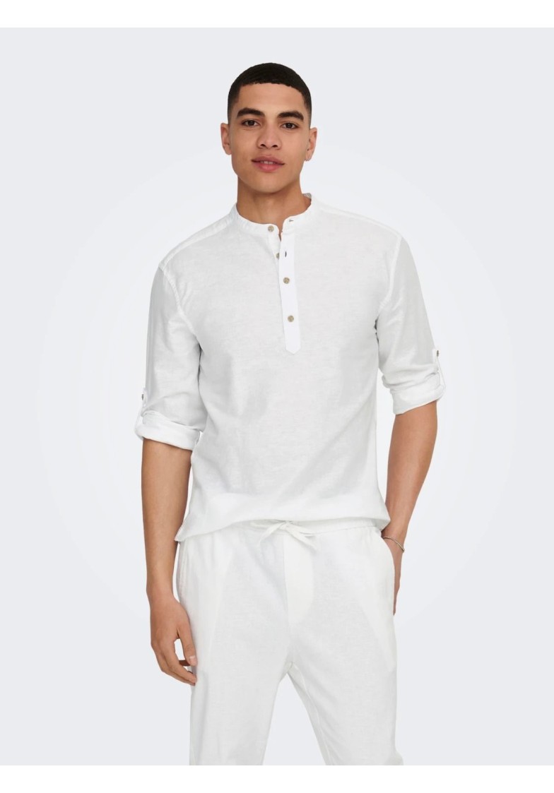 ONSCAIDEN L/S HALF PLACKET LINEN SHIRT