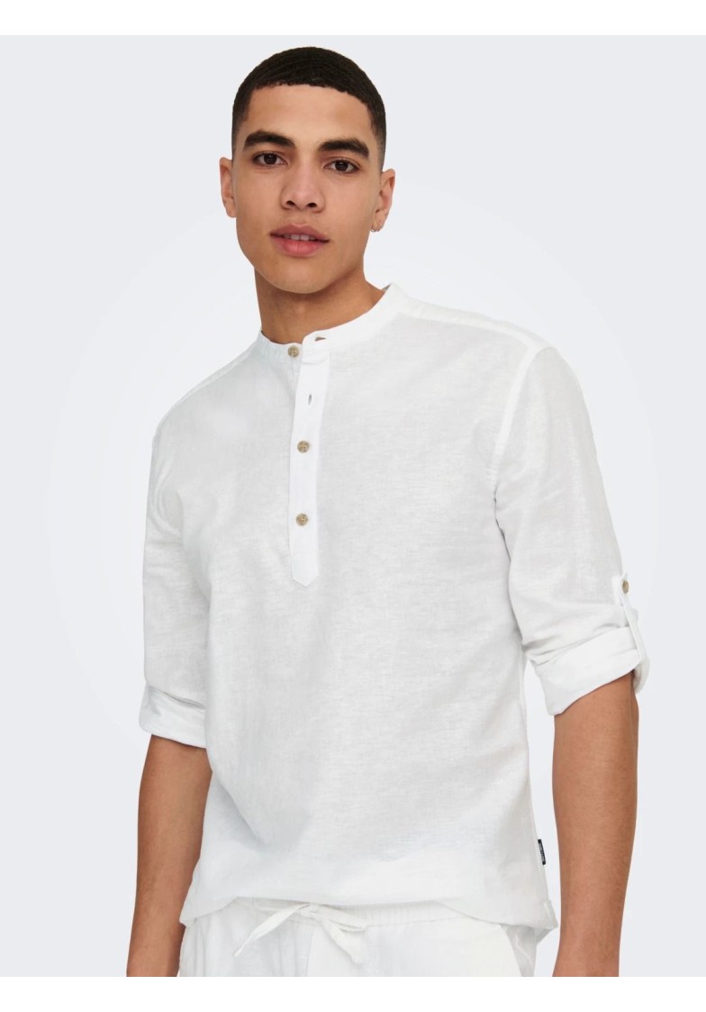 ONSCAIDEN L/S HALF PLACKET LINEN SHIRT
