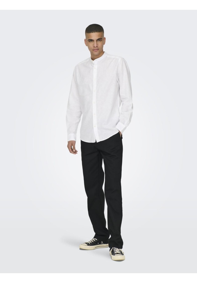 ONSCAIDEN LS SOLID LINEN MAO SHIRT