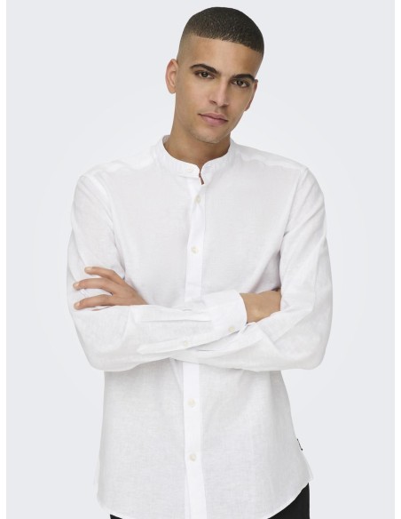 ONSCAIDEN LS SOLID LINEN MAO SHIRT