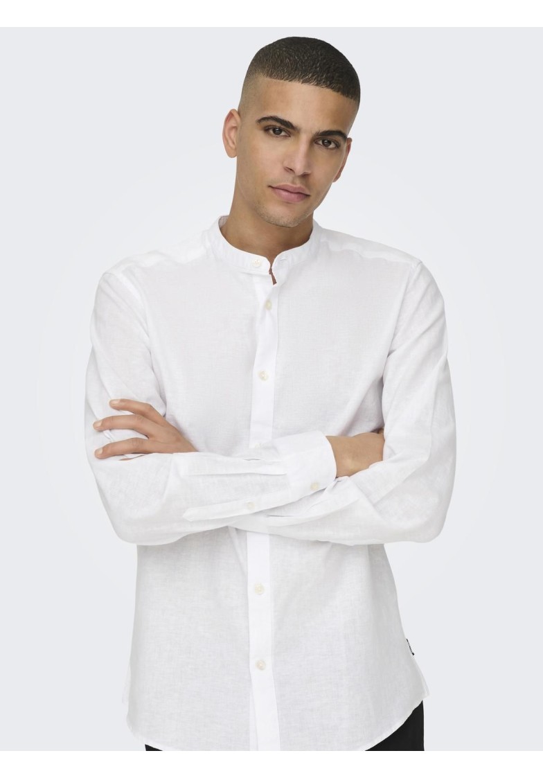 ONSCAIDEN LS SOLID LINEN MAO SHIRT