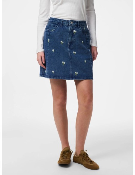 PCFLORA HW SHORT DENIM EMB SKIRT