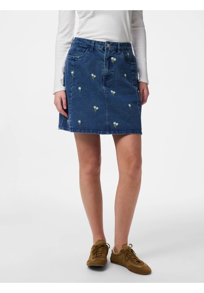 PCFLORA HW SHORT DENIM EMB SKIRT