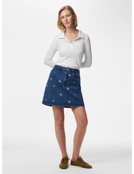 PCFLORA HW SHORT DENIM EMB SKIRT