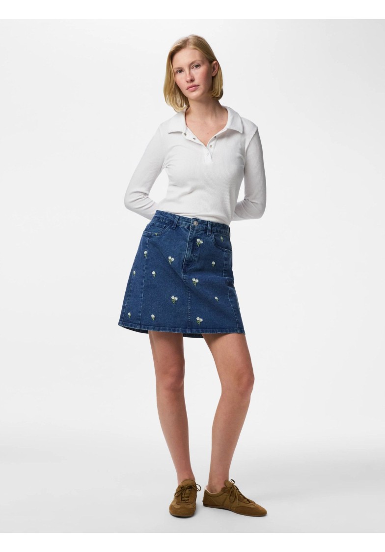 PCFLORA HW SHORT DENIM EMB SKIRT