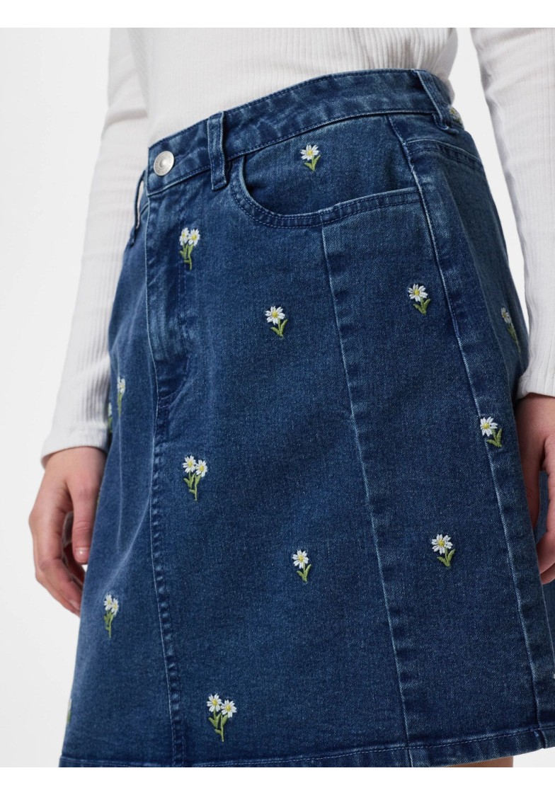 PCFLORA HW SHORT DENIM EMB SKIRT